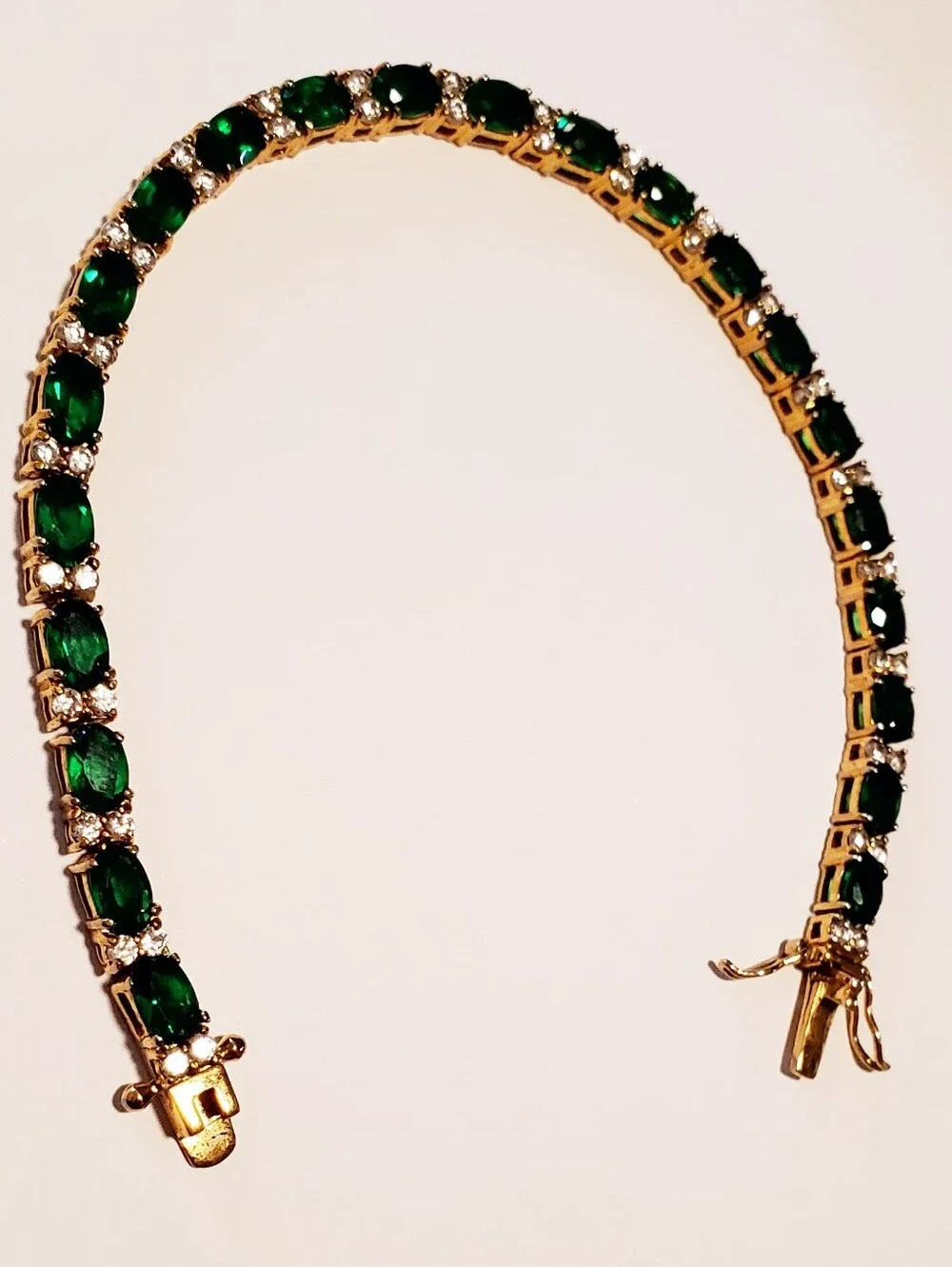 Gold Tennis Bracelet with Emerald Green Stones - Picture 1 of 5